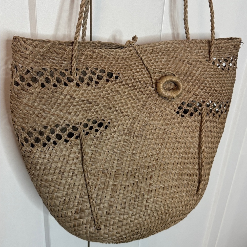 Handmade Tan Woven Shoulder Cross body Bag - Beach bag - Euro Vacation - Picture 2 of 4